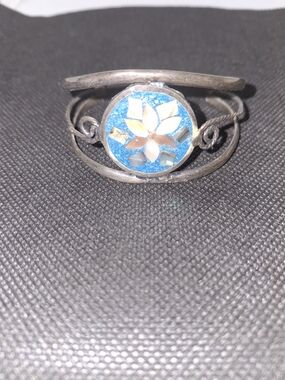 Vintage 925 Flower Mosaic Cuff Bracelet in Blue